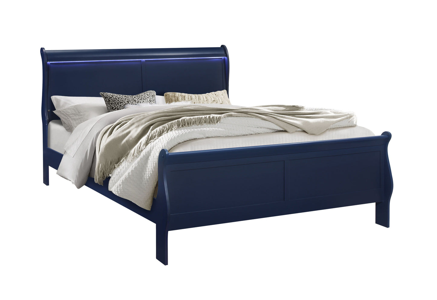 Charlie - 4 Piece King Bedroom Set (King Bed With LED, Dresser, Mirror, Nightstand) - Blue