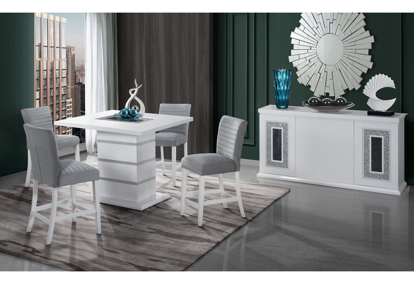 Monaco - Bar Table & Four Bar Stools - White