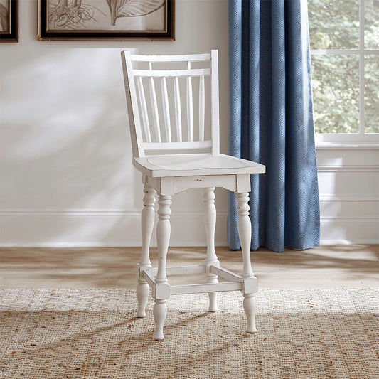 Magnolia Manor - Spindle Back Swivel Counter Height Chair - Antique White