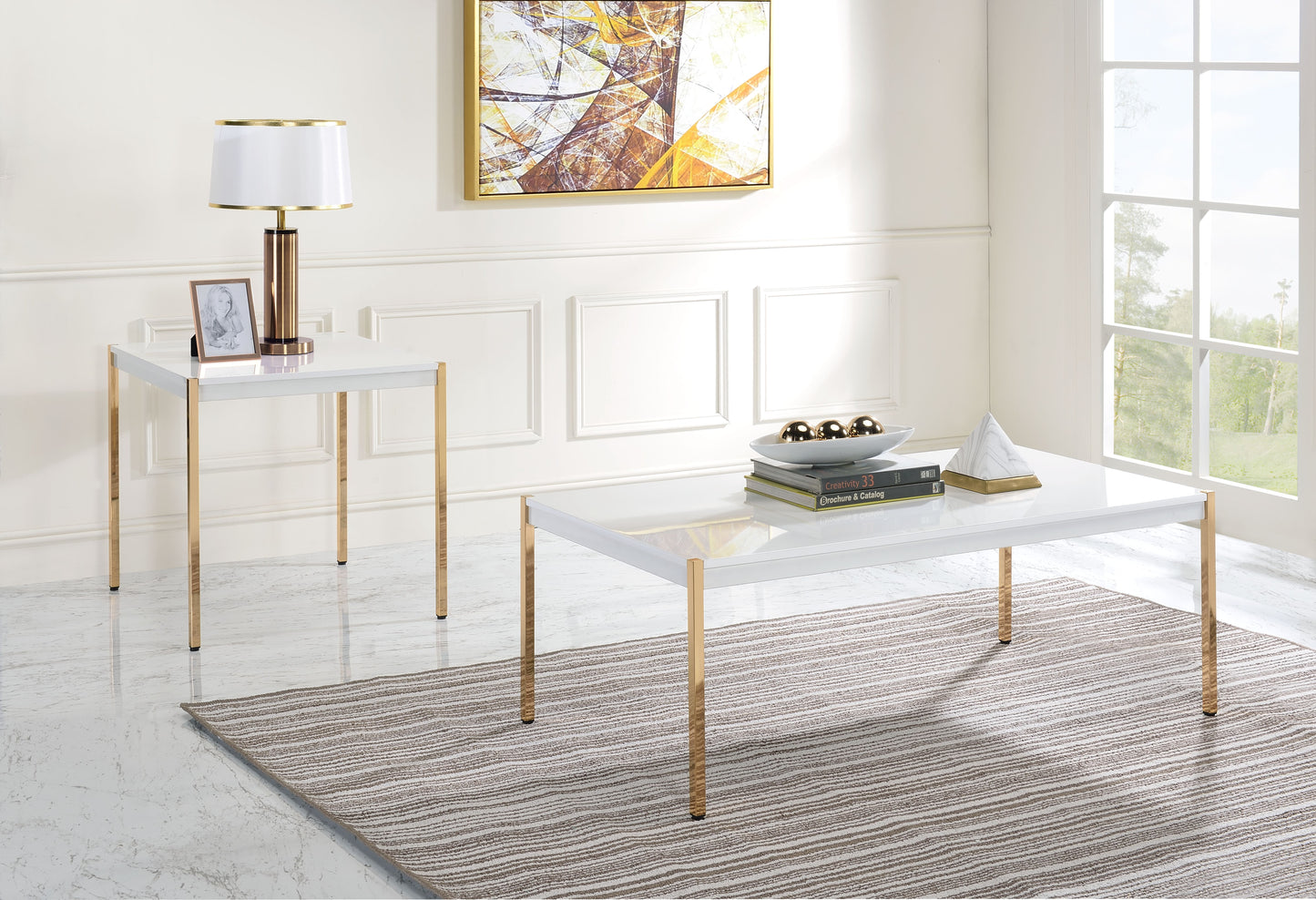 Otrac - Coffee Table - White & Gold Finish