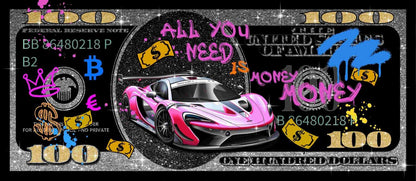 Glitzy Racer Dream - 28" x 63" Framed Wall Art - Black