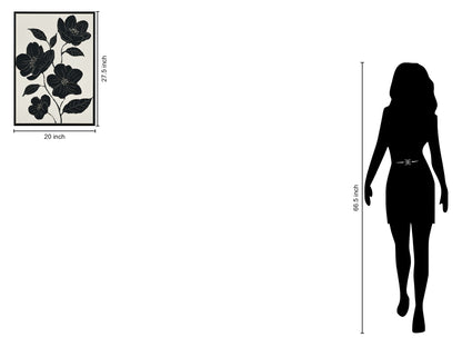 "Nocturnal Blooms II" Hand-Painted Canvas In Frame - Black / White / Canvas