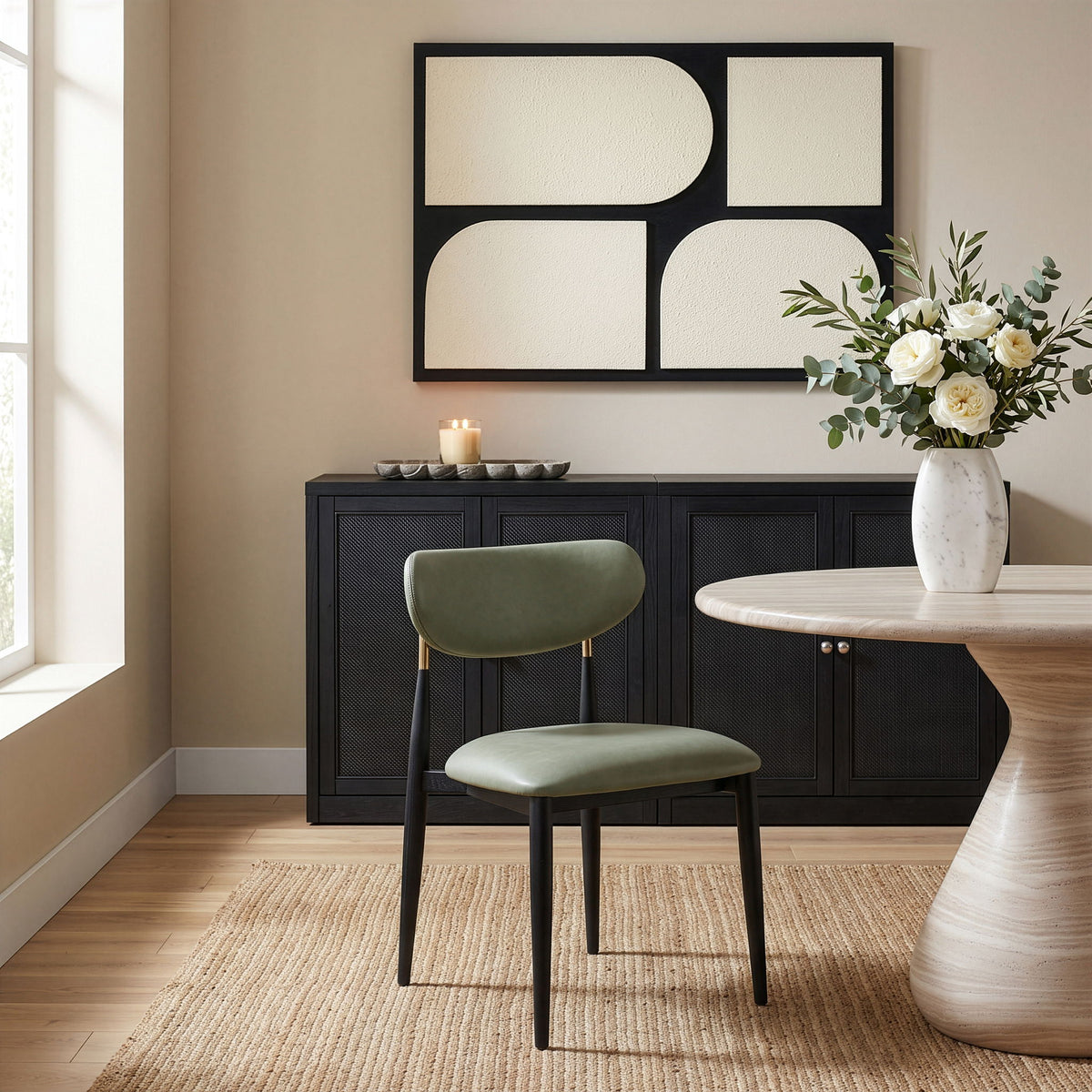 Ronda - Vegan Leather Upholstered Dining Side Chair - Black Legs