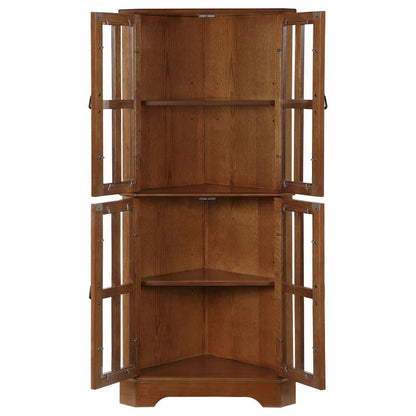 Coreosis - 4-Shelf Corner Curio Cabinet - Golden Brown