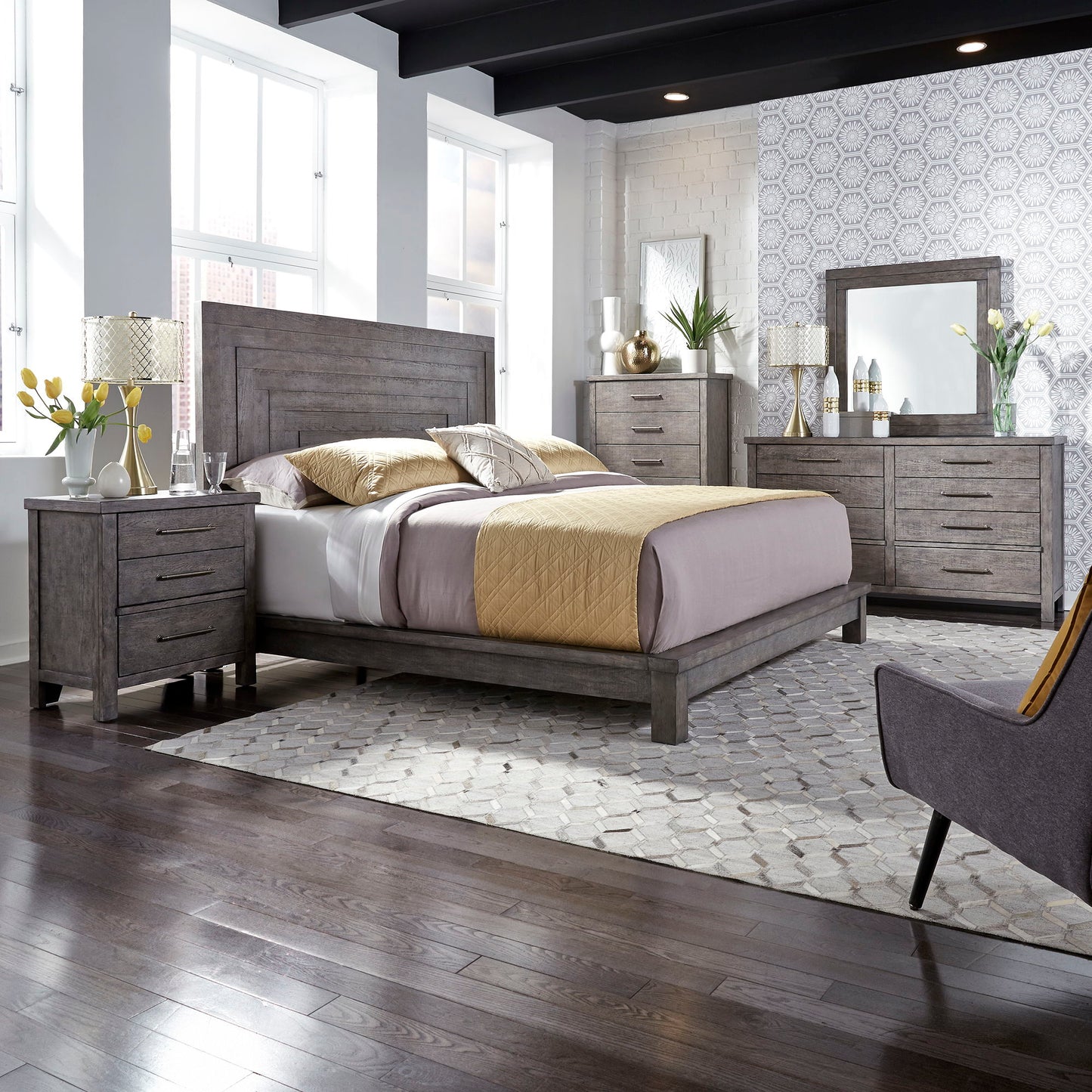 Modern Farmhouse - Platform Bed, Dresser & Mirror