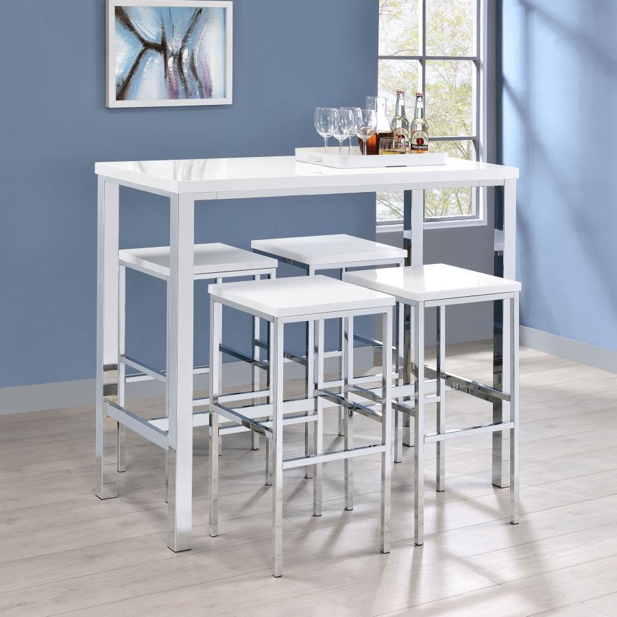 Natividad - 5 Piece Pub Height Bar Table Set - White High Gloss