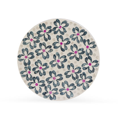 Lorna - Capiz Shell Motif Stool - Aqua Floral