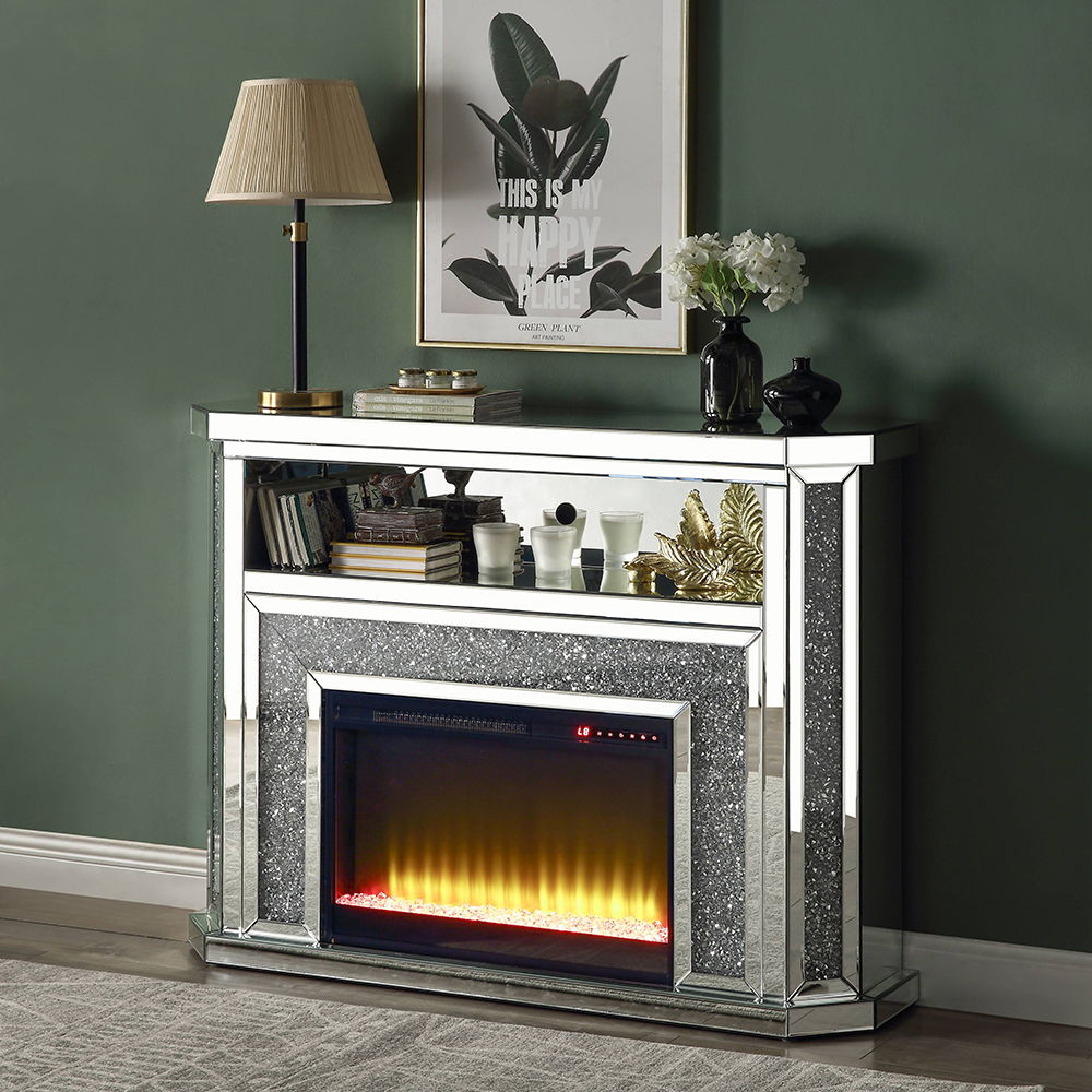 Noralie - 51" Fireplace With LED - Mirrored & Faux Diamonds