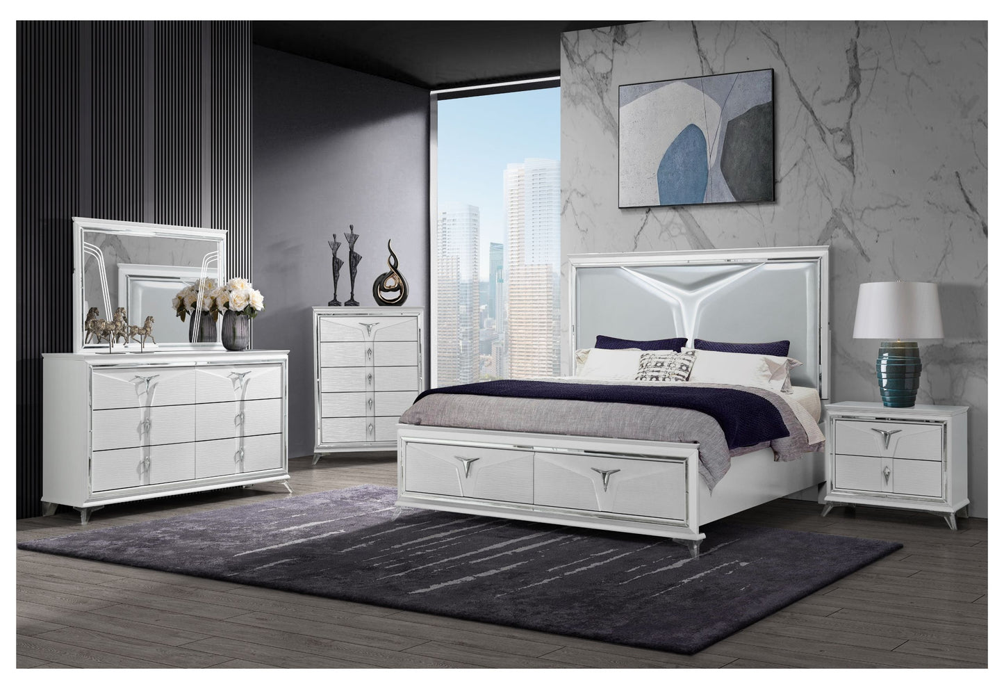 Romo - 6 Piece Queen Bedroom Set With Two Nightstands - White