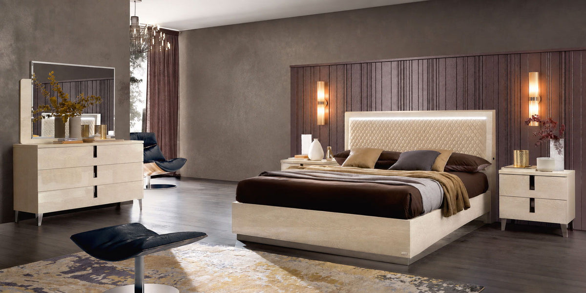 Ambra - Rombi Bed Queen Size - Light Beige