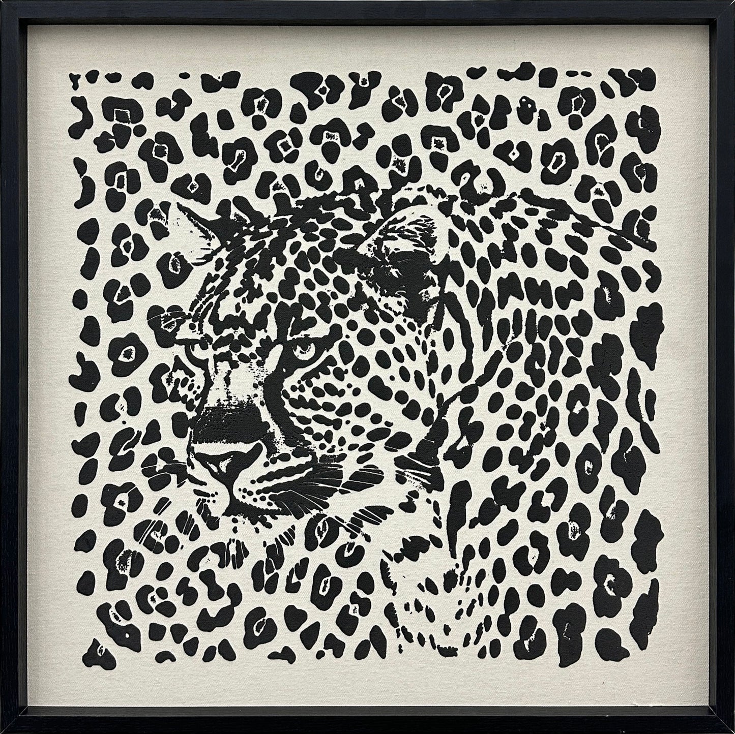 Shadow Leopard Puff Printed Canvas In Frame - Black / Ivory