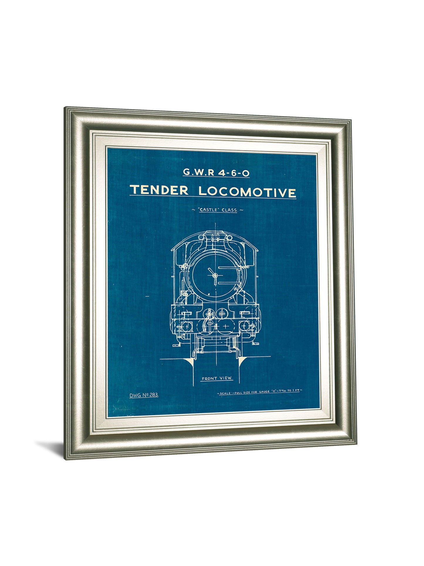 Locomotive Blueprint II By Wild Apple Portfolio - Framed Print Wall Art - Blue