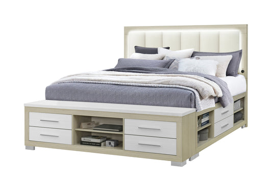 Emma - King Bed With LED And USB - Natural / White