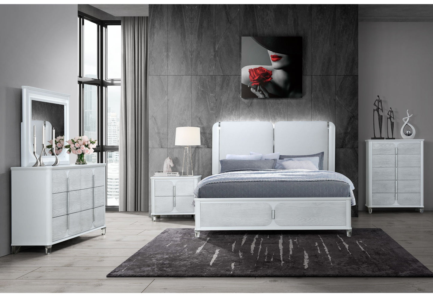 Apollo - 5 Piece Queen Bedroom Set - Gray / White