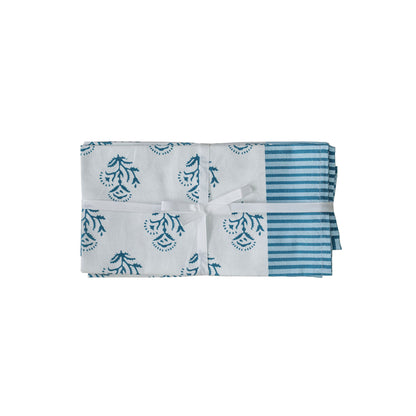 Crissy - Cotton Canvas Printed Napkins (Set of 4) - Blue Vintage Floral