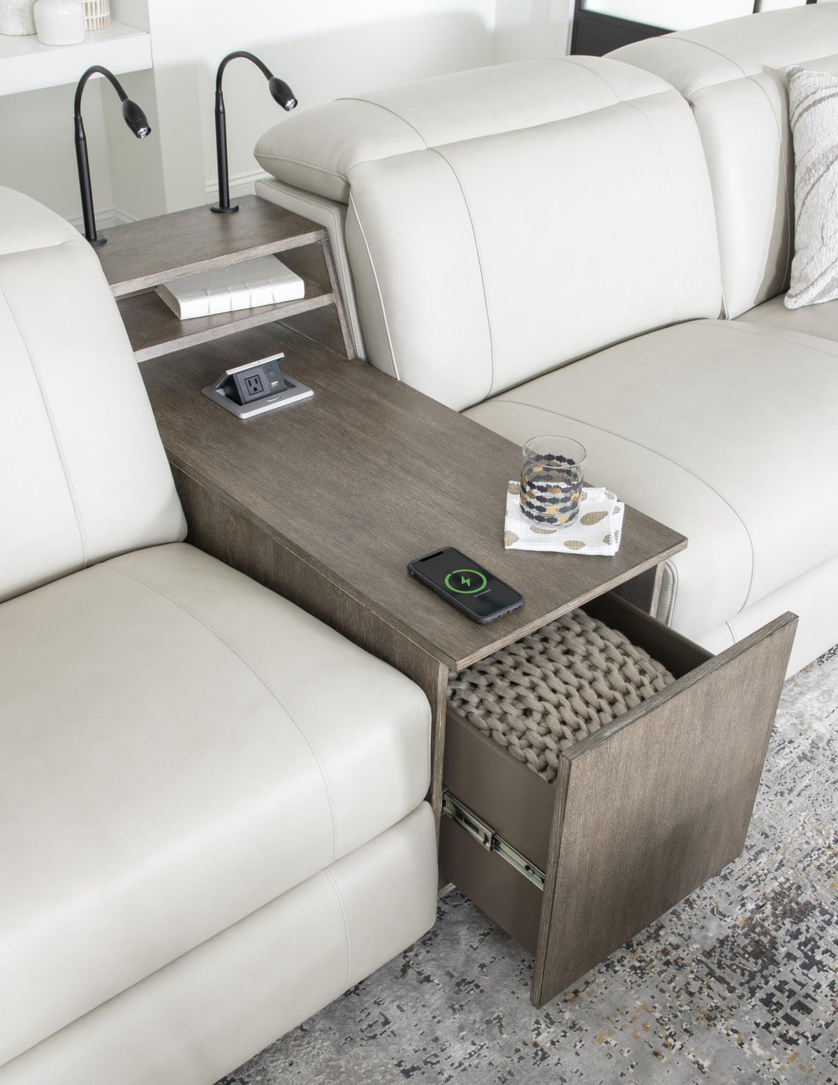 Luna Ravello - Wood Bookcase Console - Silver / Miramar Mink