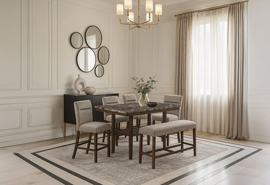 D4355 - 6 Piece Dining Room Set (Bar Table With 4 Bar Stools And Bench) - Dark Brown