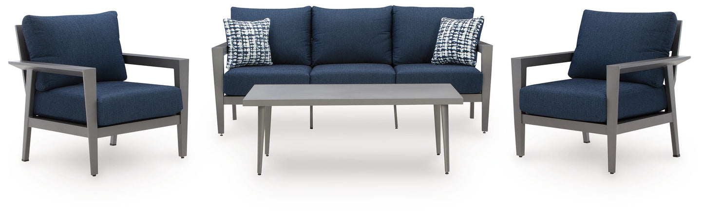 Gali - Sofa / Chairs / Table Set (Set of 4) - Gray / Blue