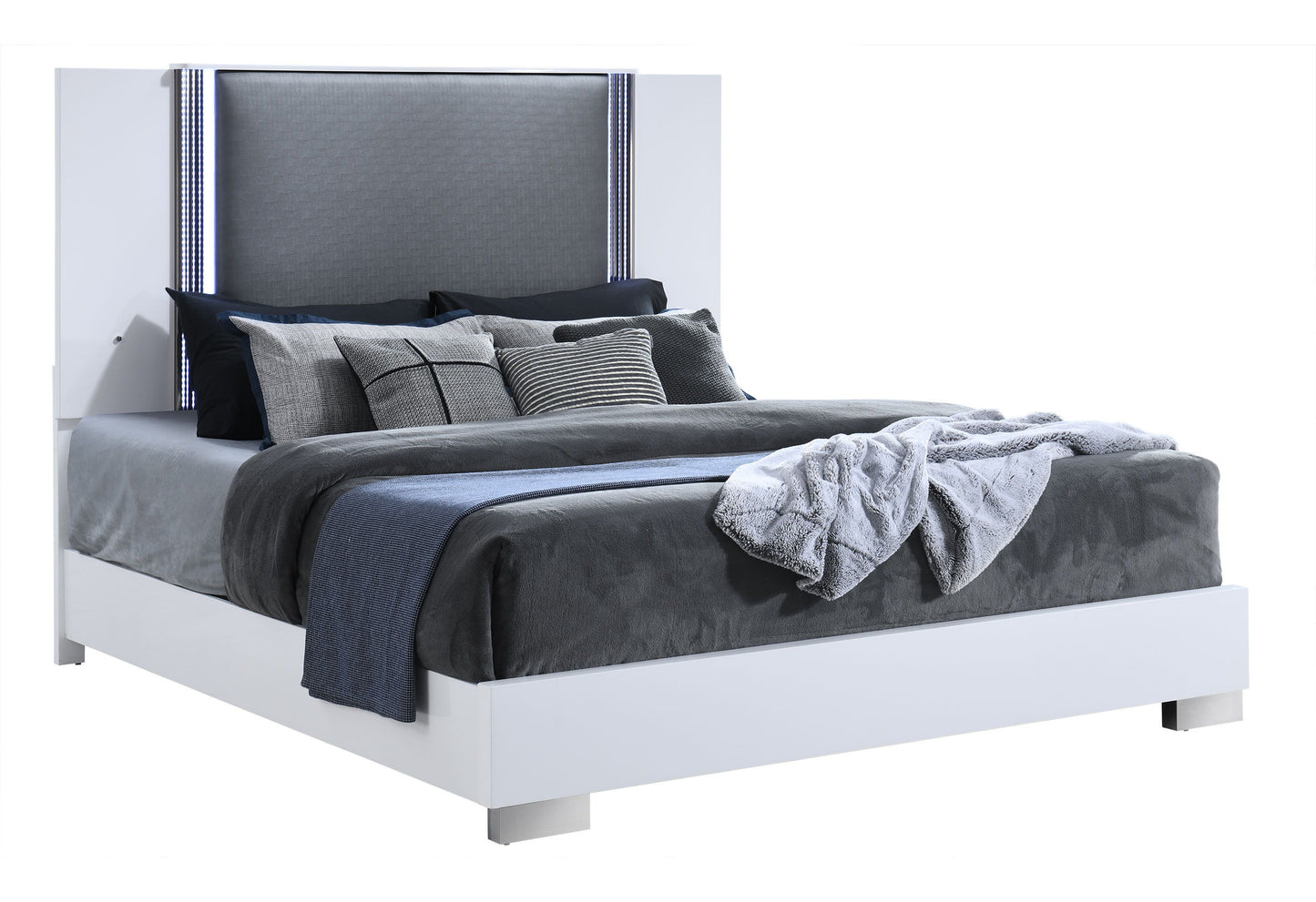 Ylime - King Bed With LED - Smooth White