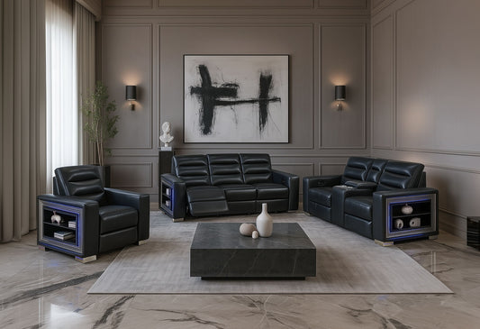 Ylime - Power Reclining Sofa With USB And Bookcase Arm LED, Power Console Reclining Loveseat With Bookcase LED, Power Recliner With Bookcase LED - Blanche Charcoal