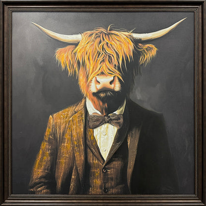 Dapper Highland Hand-Embellished Canvas In Frame - Black / Brown