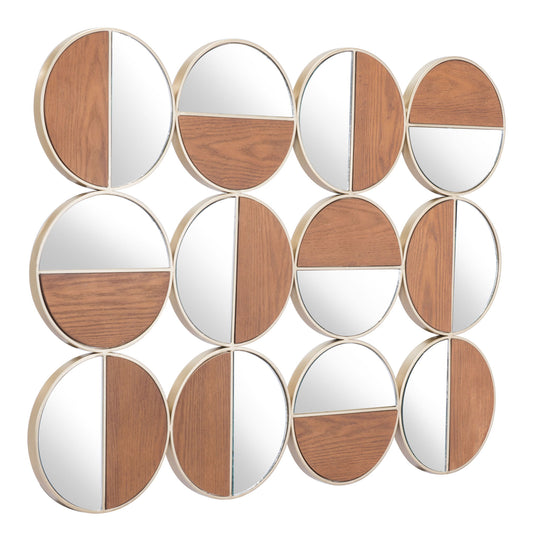 Cycle - Round Mirror - Gold & Walnut