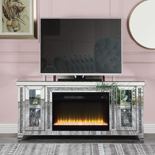 Noralie - TV Stand With Fireplace & LED - Mirrored & Faux Diamonds