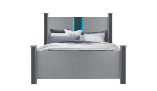 Logan - King Bed With LED And Speakers - Silver