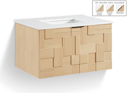 Leonardo - Engineered Stone And Solid Wood 24" Wall Mounted Bathroom Vanity