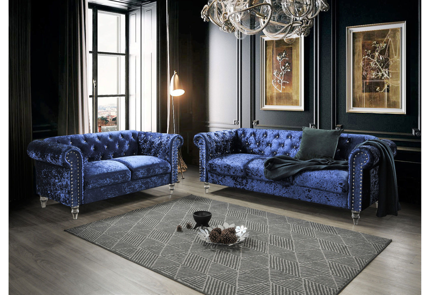 U9550 - Velvet Loveseat - Blue