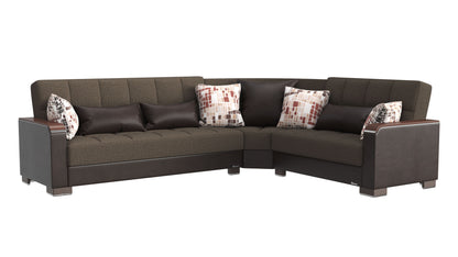 Ottomanson Armada X - Upholstered Convertible Wood Trimmed Sectional With Storage - Brown PU Polyester