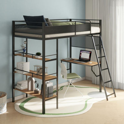Campus - 3-Shelf Metal Twin Workstation Loft Bed
