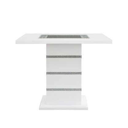 Elizaveta - Counter Height Table - Gray Velvet, Faux Crystal Diamonds &White High Gloss Finish