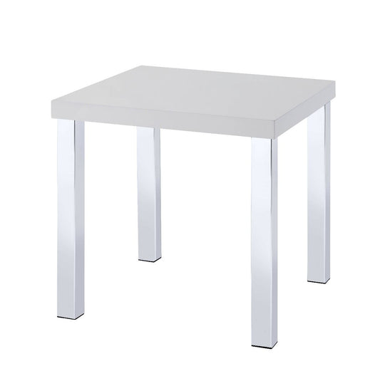 Harta - End Table - White High Gloss & Chrome