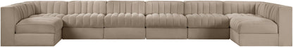 Rummi - Velvet Performance Fabric Upholstered 8 Piece Modular Sectional (With 2 Corner Chairs)