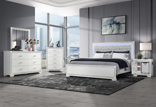 Soleil - 5 Piece Queen Bedroom Set With Cooler And Speaker - White