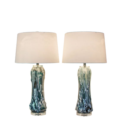 Tidal Elegance Art Glass & Crystal Table Lamp (Set of 2) - Deep Sea Swirl / Clear Crystal