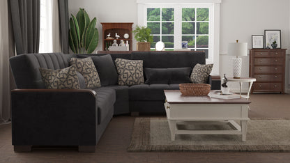 Ottomanson Armada X - Upholstered Convertible Wood Trimmed Sectional With Storage - Microfiber