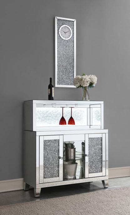 Yvaine - 2-Door Mirrored Wine Cabinet With Faux Crystal Inlay - Silver