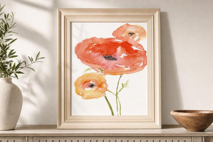 22x26 Neon Poppies I By Jennifer Goldberger - Red