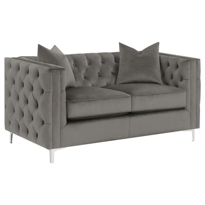 Phoebe - Upholstered Tuxedo Arm Tufted Loveseat - Urban Bronze