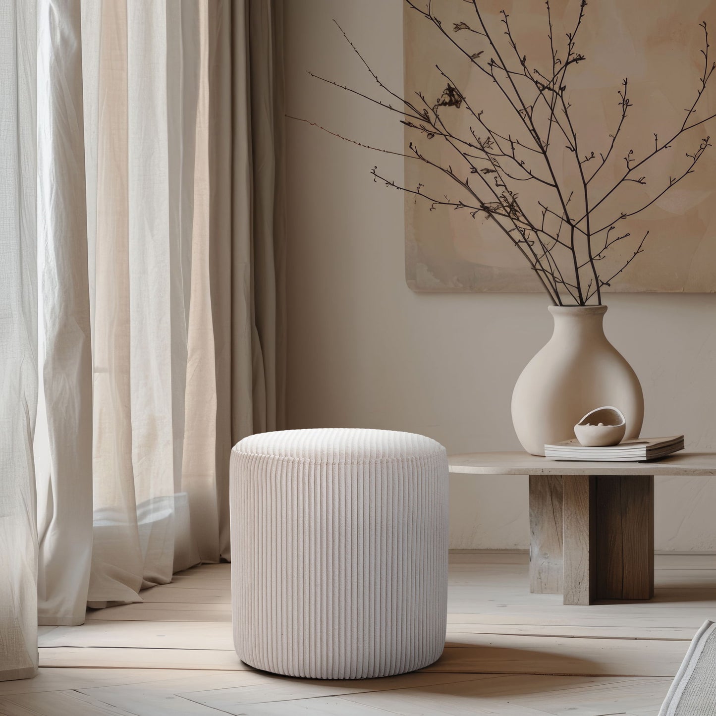 Roy - Round Microsuede Ottoman / Stool