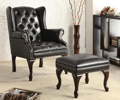 Roberts - Upholstered Wingback Chair And Ottoman Set - Black