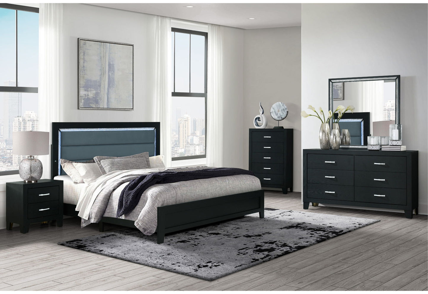 Reid - 4 Piece Full Bedroom Set (Bed, Dresser, Mirror, Nightstand) - Black