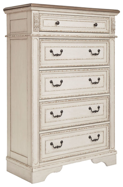 Realyn - White / Brown / Beige - Five Drawer Chest