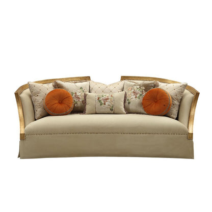 Daesha - Sofa With 8 Pillows - Tan Flannel & Antique Gold