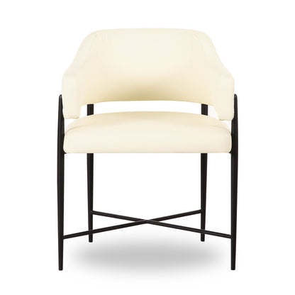 Sezanne - Vegan Leather And 2-Tone Jacquard Dining Chair - Cream
