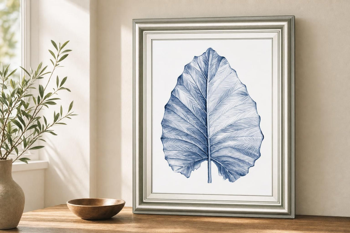 22x26 Indigo Tropical Leaves III By Megan Meagher - Blue