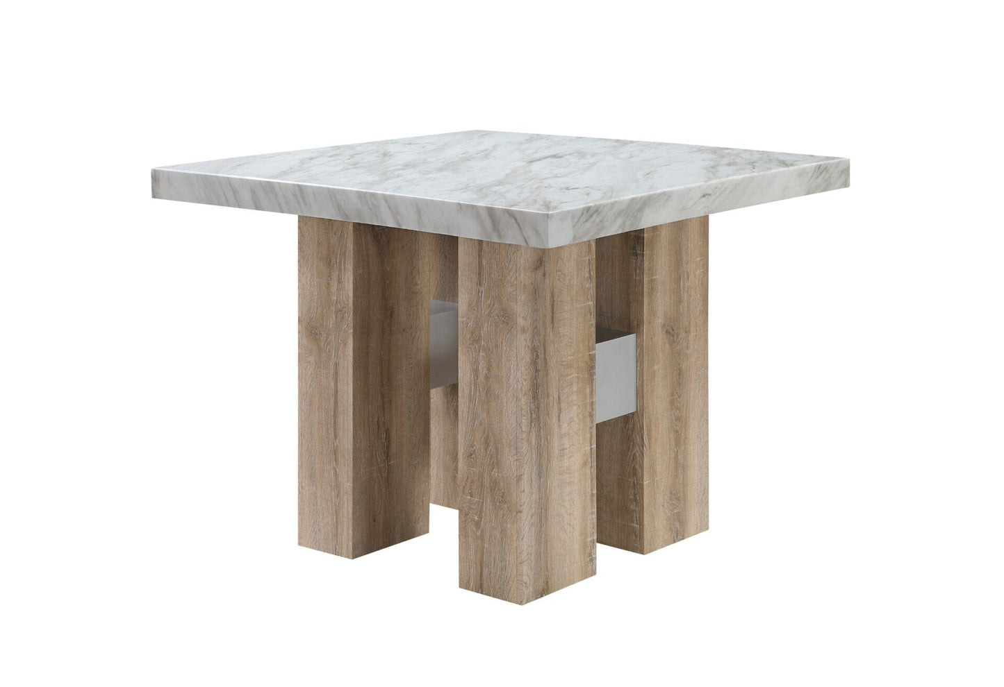 D04 - 5 Piece Dining Room Set (Bar Table And 4 Bar Stools) - Natural / Silver