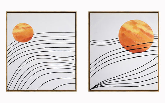 Hand Painted Textured Canvas in Frame (Set of 2) - Orange